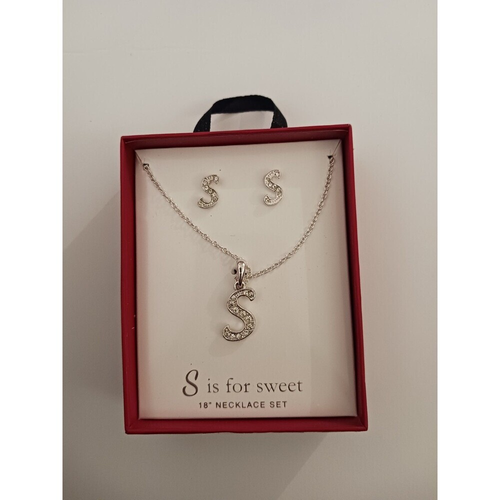Girls' initial earrings and 18" necklace set letter S ~ S is for sweet